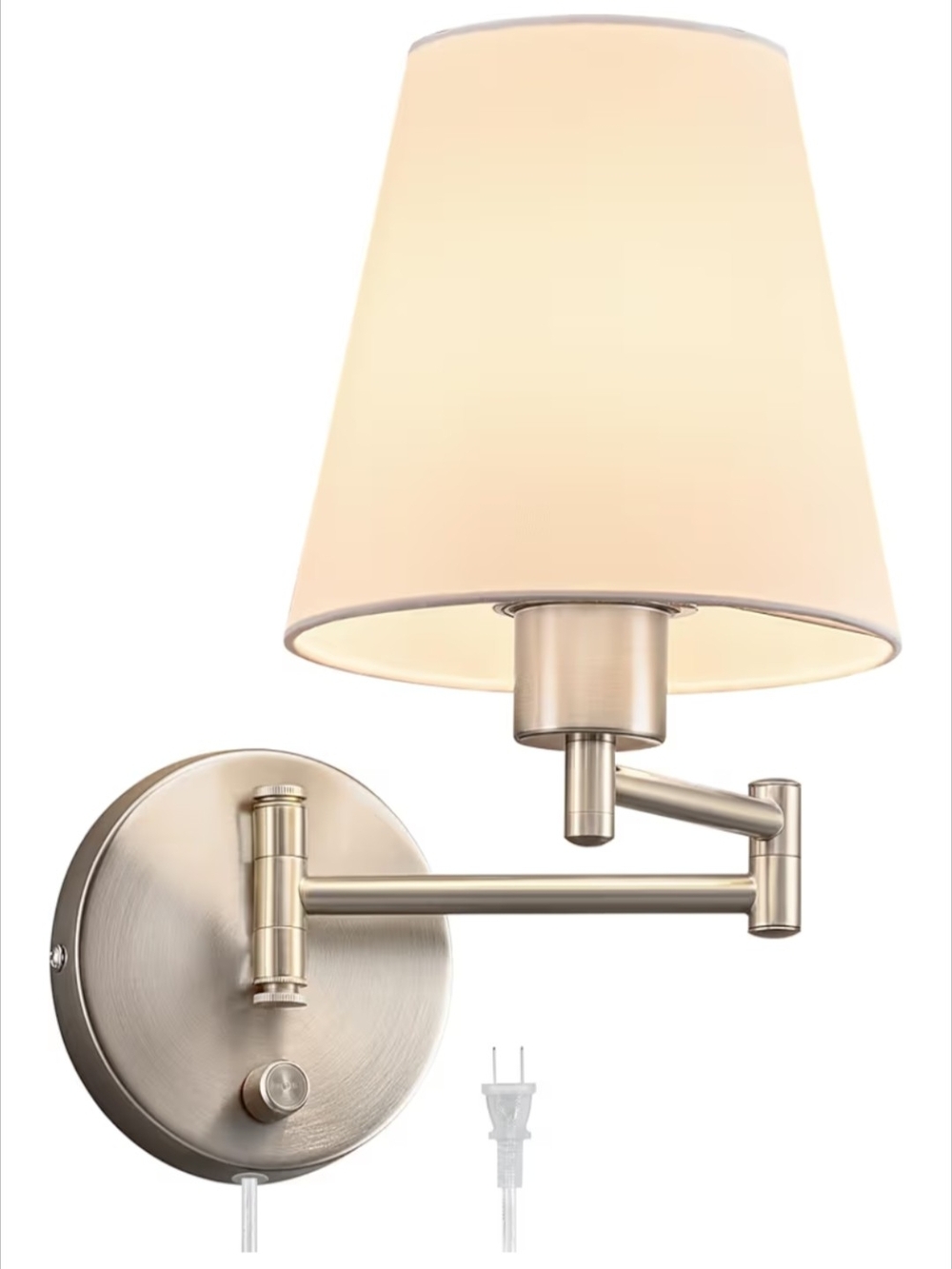 Swing-Arm Wall Sconce with Fabric Shade - Brushed Nickel